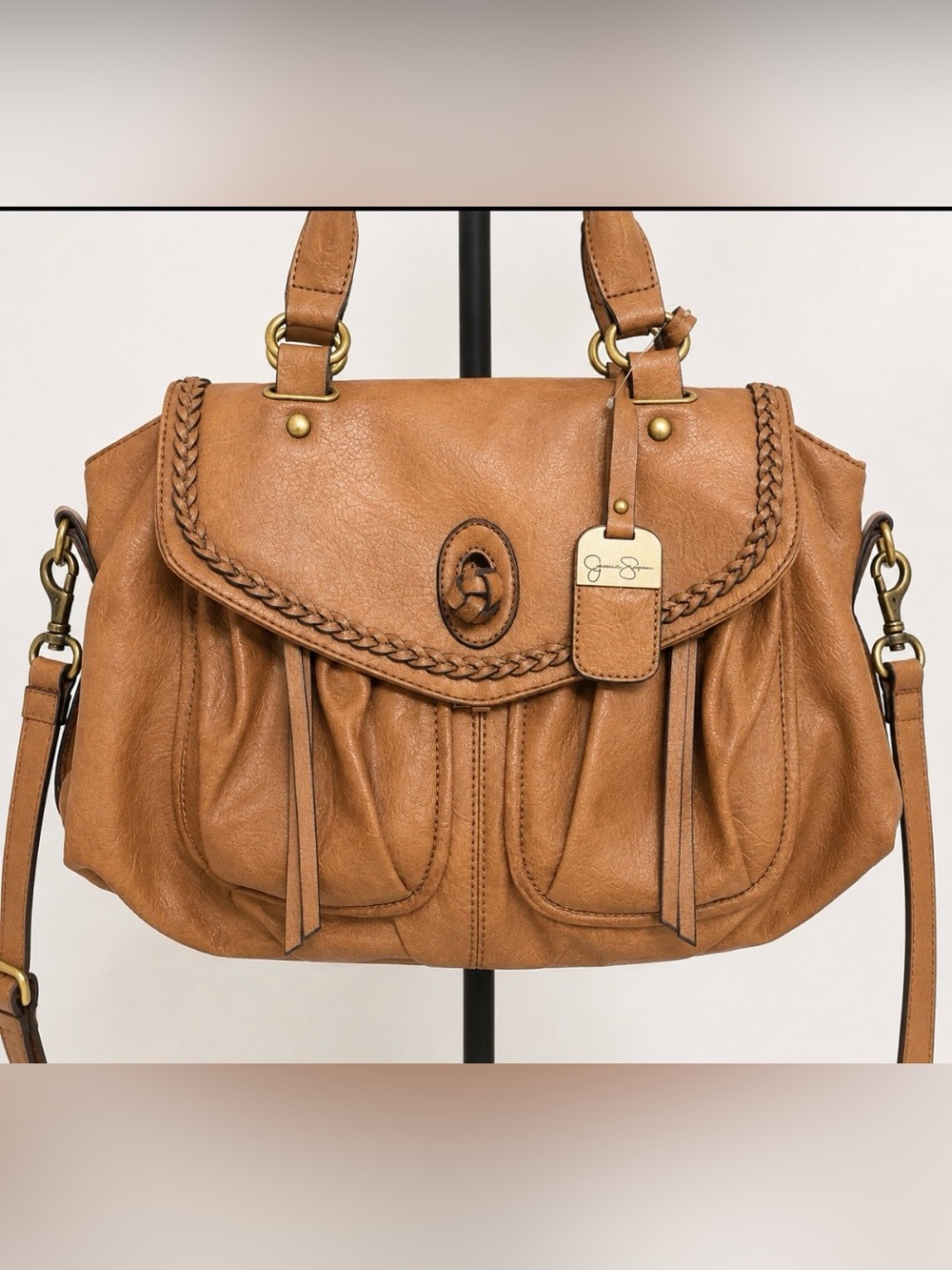 Jessica Simpson Cognac Braided Flap Shoulder Bag